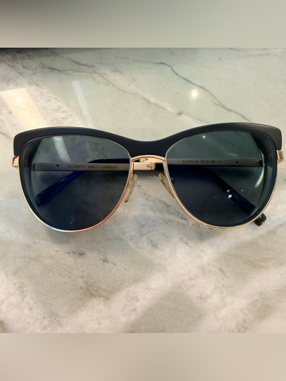 Designer Gold & Wood Altais Black and Gold Cat-Eye Sunglasses